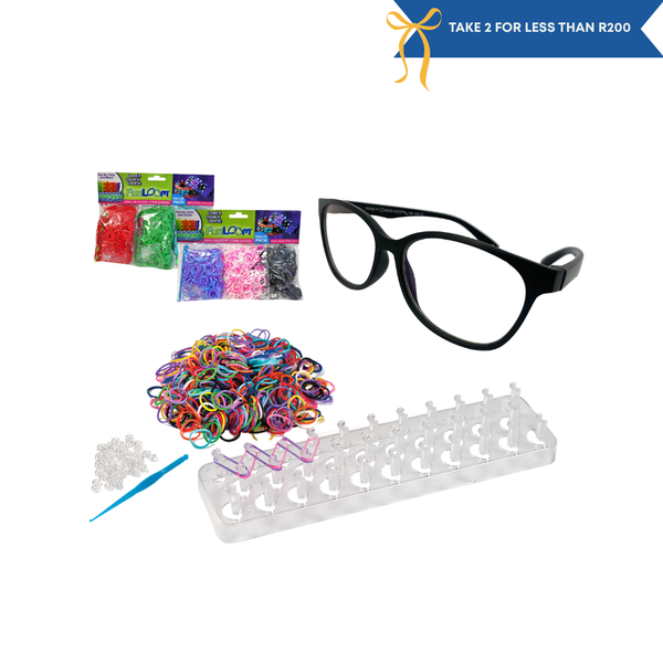 Little Bambino Blue Shield Kids Glasses Assorted + Fun Loom Rubber Band Weaving Kit