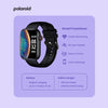 PA86 Polaroid Fit Active Watch with features listed on a purple background.