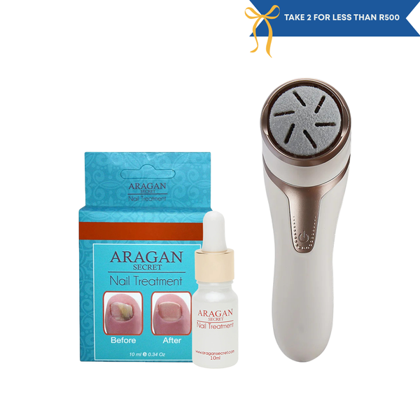 Aragan nail treatment package with a callus remover on a white background