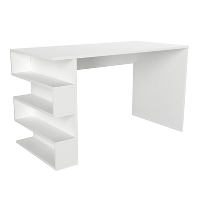White office desk with shelves on a white background