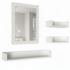 White wall-mounted mirror and shelves on a white background