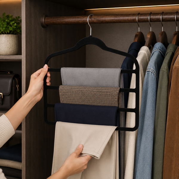 Milex Non-Slip Pants Hangers 3-Pack – Space-Saving Velvet Multi-Pants Hangers