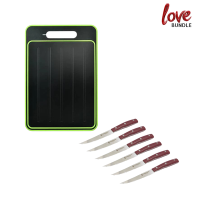 Homemax 4-in-1 Chopping & Defrosting Board + Forged in Fire Steak Knife - 6pc Set | BUNDLE
