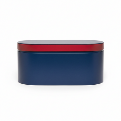 Blue container with a red lid on a white background