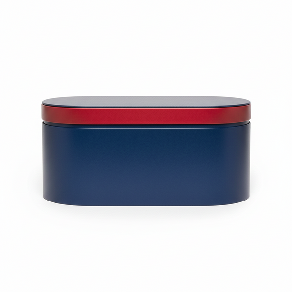 Blue container with a red lid on a white background