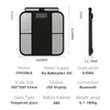 Measurement chart of a digital scale with dimensions and specifications.