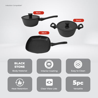 Milex Black Stone 5pc Forged Aluminium Cookware Set