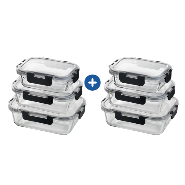 Milex 3-Piece Locking Lid Glass Container Set – Borosilicate Glass Food Storage Containers – 2 Pack