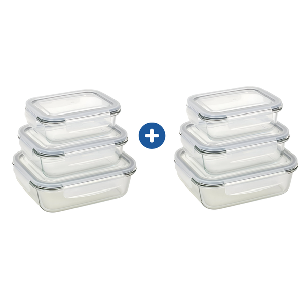 Milex 3-Piece Locking Snap Lid Glass Container Set – Glass Food Storage Containers – 2 Pack