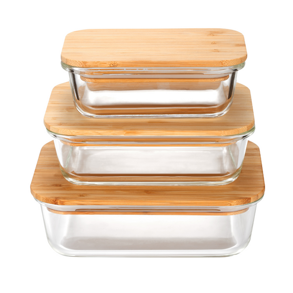 Milex 3pcs Bamboo Lid Glass Container Set