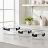 Milex 3-Piece Locking Lid Glass Container Set – Borosilicate Glass Food Storage Containers – 2 Pack