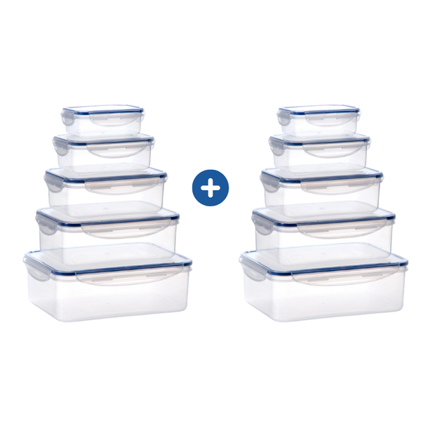 Milex 5-Piece Rectangular Container Set – Airtight Food Storage Containers – 2 Pack