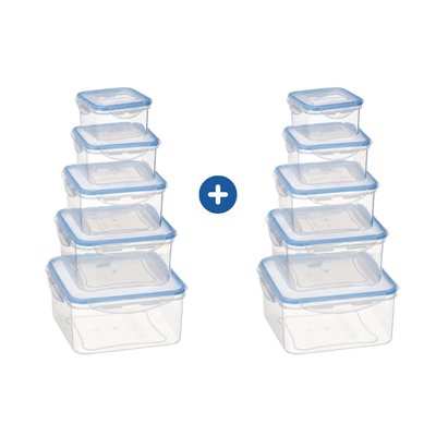 Milex 5-Piece Square Container Set – Airtight Food Storage Containers – 2 Pack
