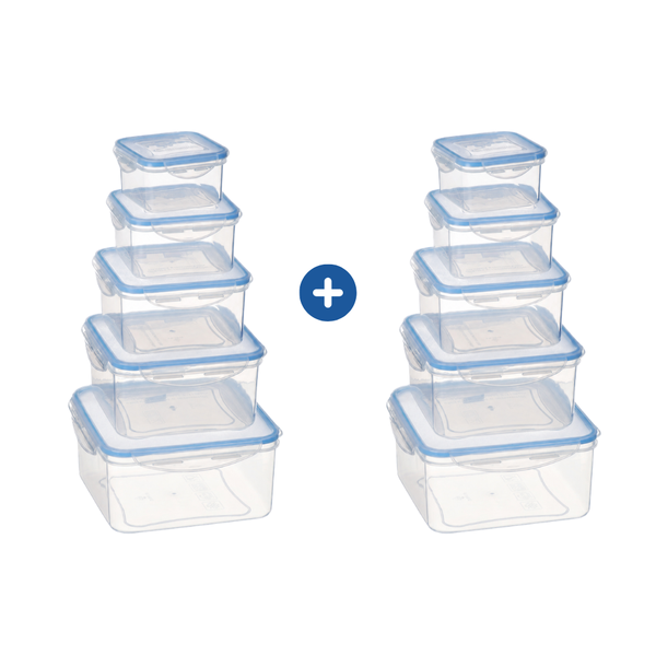 Milex 5-Piece Square Container Set – Airtight Food Storage Containers – 2 Pack