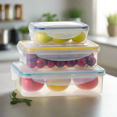 Milex 3-Piece Rectangular Container Set – Compact, Airtight Food Storage – 2 Pack