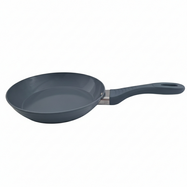 Gray frying pan on a white background