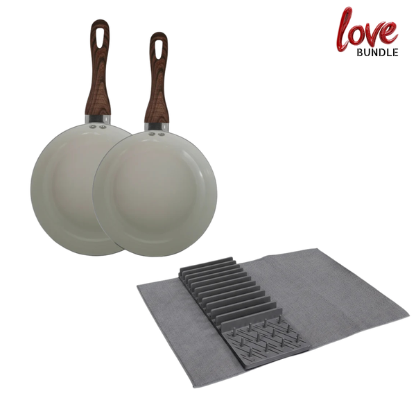 Milex Pressed Aluminium Non-Stick 2pc Frying Pan Set + Milex Drying Rack & Mat | BUNDLE