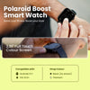Polaroid Boost Smart Watch being worn on a wrist with product details displayed.