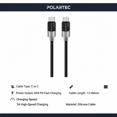POLARTEC C to C 60W Charger & Data Cable – 60W Power Delivery Fast Charging Cable