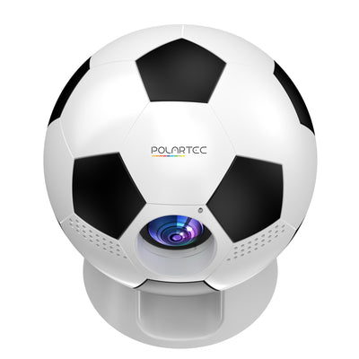 Soccer ball-shaped projector with Polartec branding on a white background