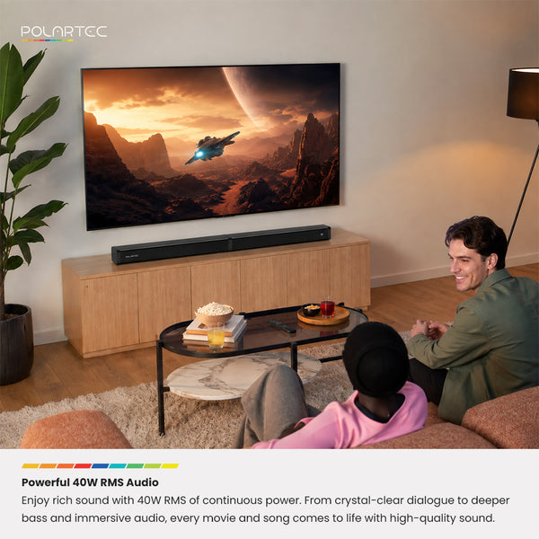 Polartec Versatile Adaptive 40W Sound Bar – Bluetooth 5.3 Soundbar with HDMI, Optical & USB Connectivity