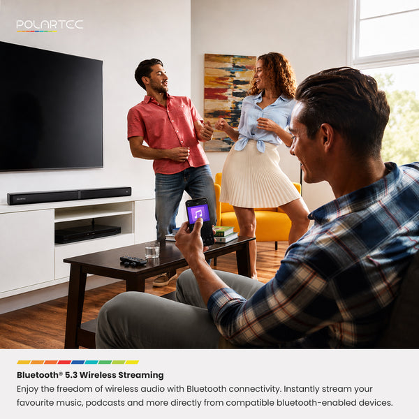 Polartec Versatile Adaptive 40W Sound Bar – Bluetooth 5.3 Soundbar with HDMI, Optical & USB Connectivity