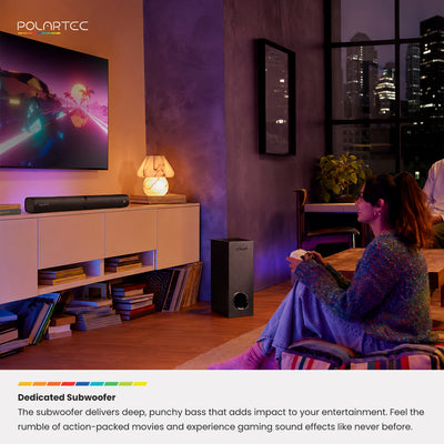 Polartec Bass Edge 60W Sound Bar – 2-in-1 Bluetooth Soundbar with Subwoofer & Wireless Microphones