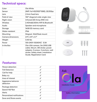 Ola Smart WiFi Camera with App - Homemark